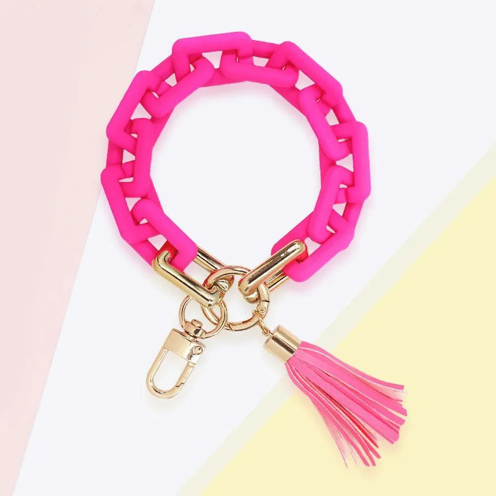 Fuchsia Tassel Charm Open Rectangle Link Keychain / Bracelet - Jewelry Store by Erik Rayo