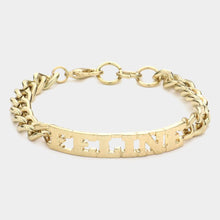 Load image into Gallery viewer, Gold Feline Nameplate Link Bracelet
