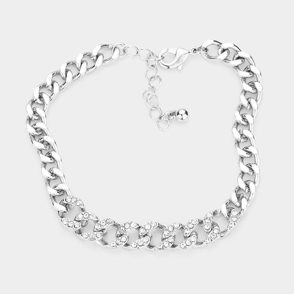 Rhinestone Embellished Metal Chain Link Bracelet - Jewelry Store by Erik Rayo