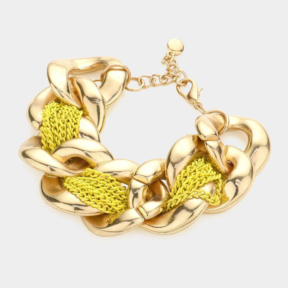 Yellow Chain Woven Curb Link Bracelet - Jewelry Store by Erik Rayo