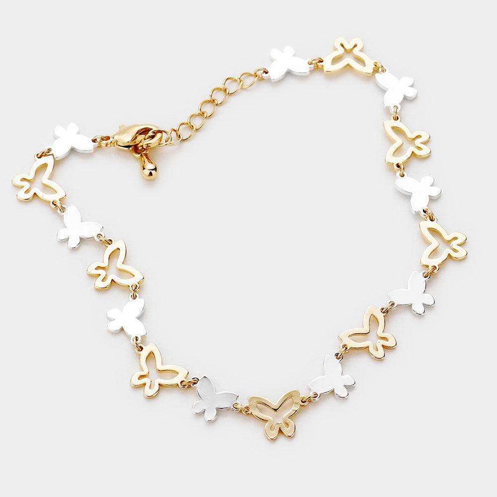 Two Tone Metal Butterfly Link Bracelet - Jewelry Store by Erik Rayo