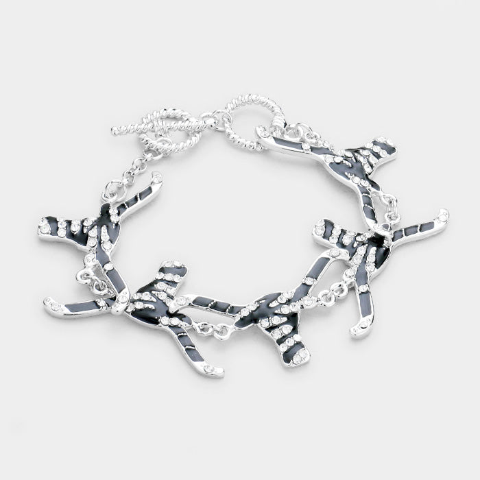 Clear Zebra Patterned Bulls Link Bracelet