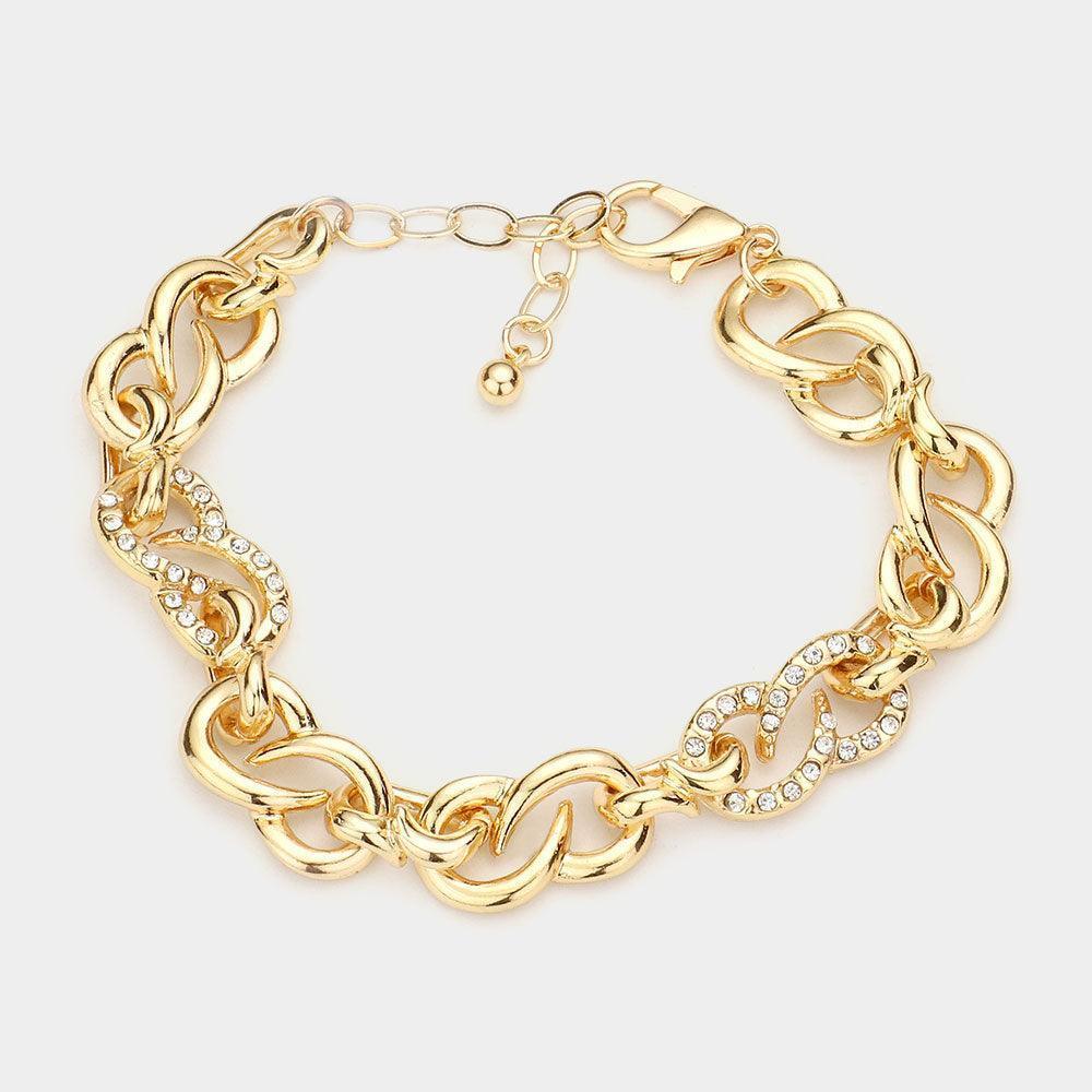 Gold Rhinestone Embellished Metal Link Bracelet - Jewelry Store by Erik Rayo