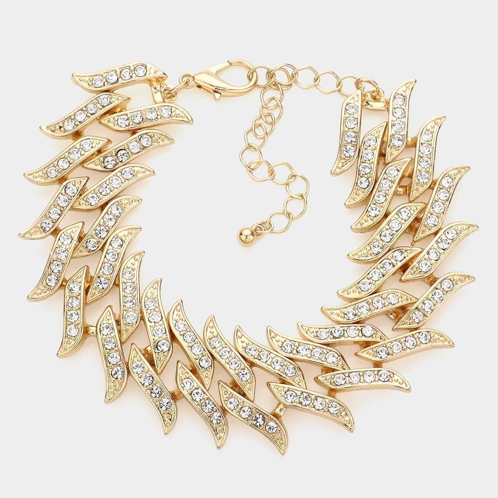 Gold Rhinestone Embellished Metal Link Bracelet - Jewelry Store by Erik Rayo