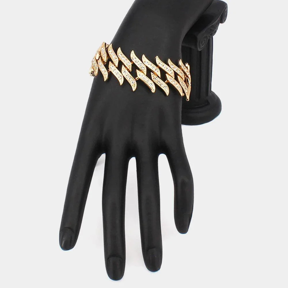 Gold Rhinestone Embellished Metal Link Bracelet - Jewelry Store by Erik Rayo