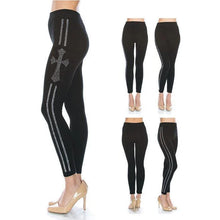 Load image into Gallery viewer, Black Comfy Stone Embellished Cross Detail Jeggings
