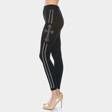 Load image into Gallery viewer, Black Comfy Stone Embellished Cross Detail Jeggings
