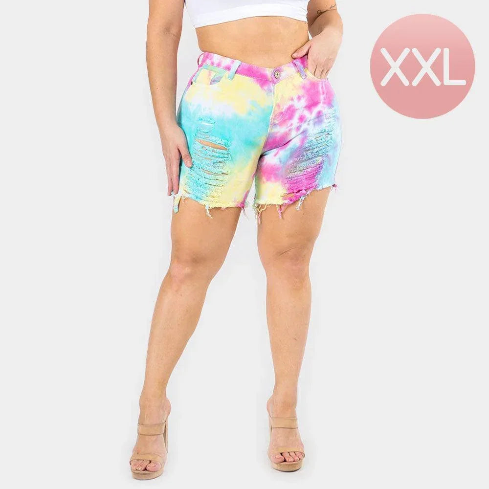 Destroyed Tie Dye Denim Short Pants - Jewelry Store by Erik Rayo