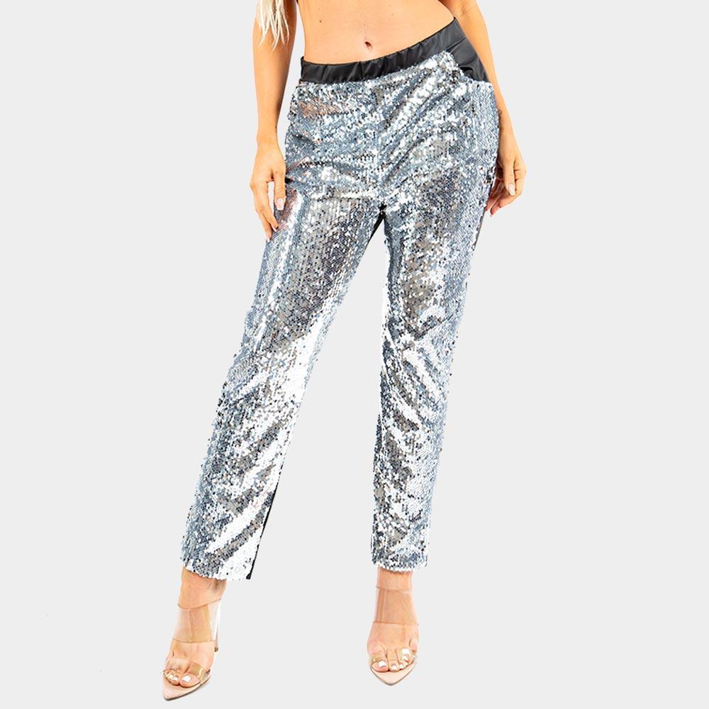 Silver Reversible Sequin Skinny Pants - Jewelry Store by Erik Rayo