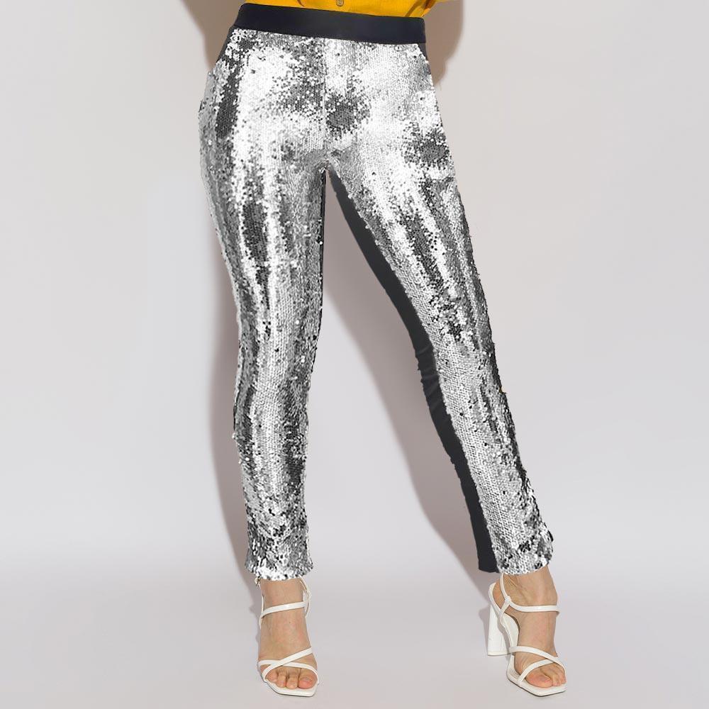 Silver Reversible Sequin Skinny Pants - Jewelry Store by Erik Rayo
