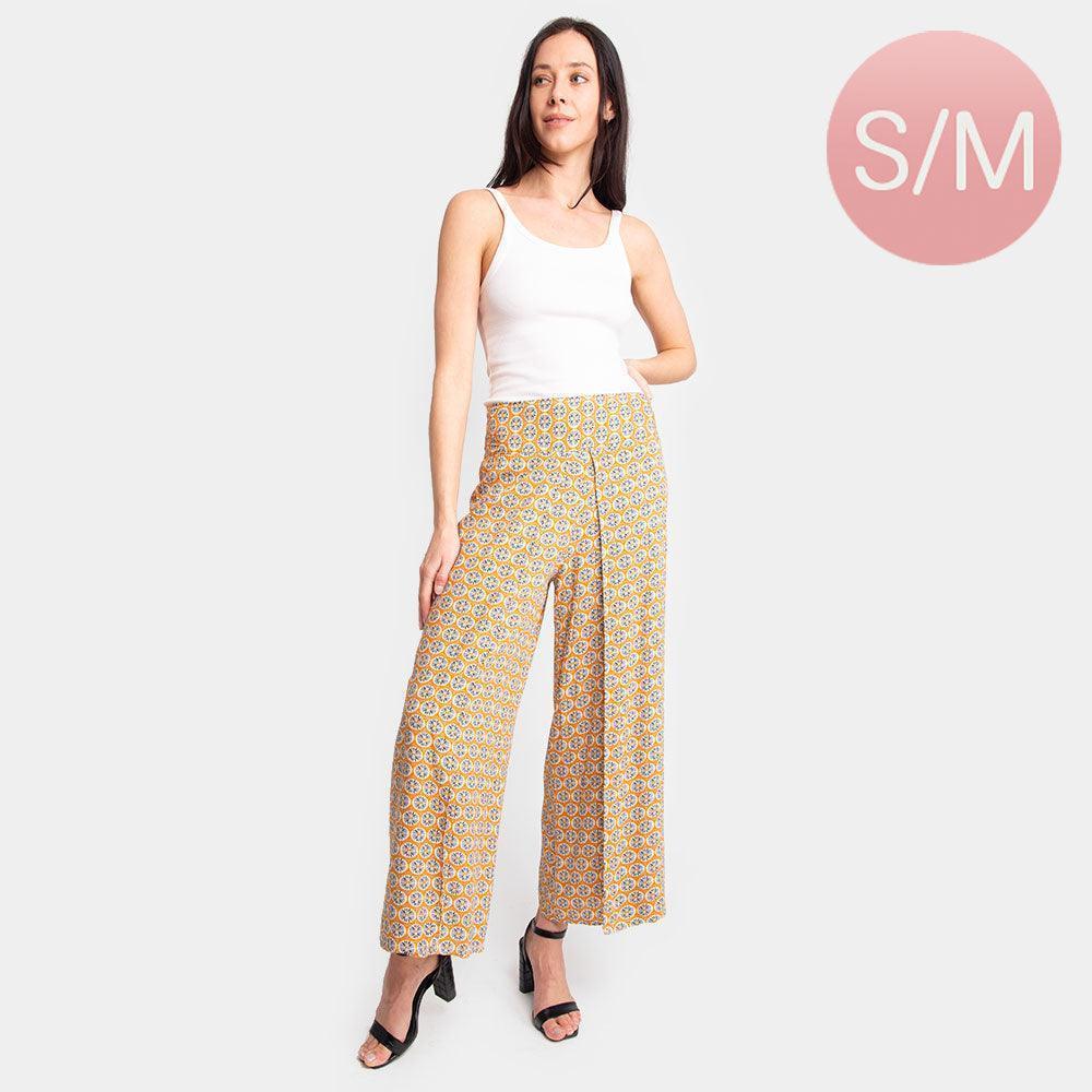 Mustard Floral Print Slit Wide Leg Palazzo Pants - Jewelry Store by Erik Rayo