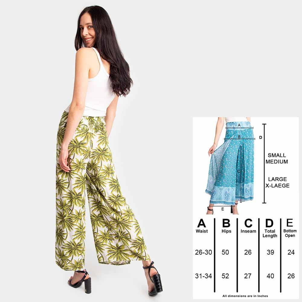 Green Palm Tree Print Slit Wide Leg Palazzo Pants - Jewelry Store by Erik Rayo