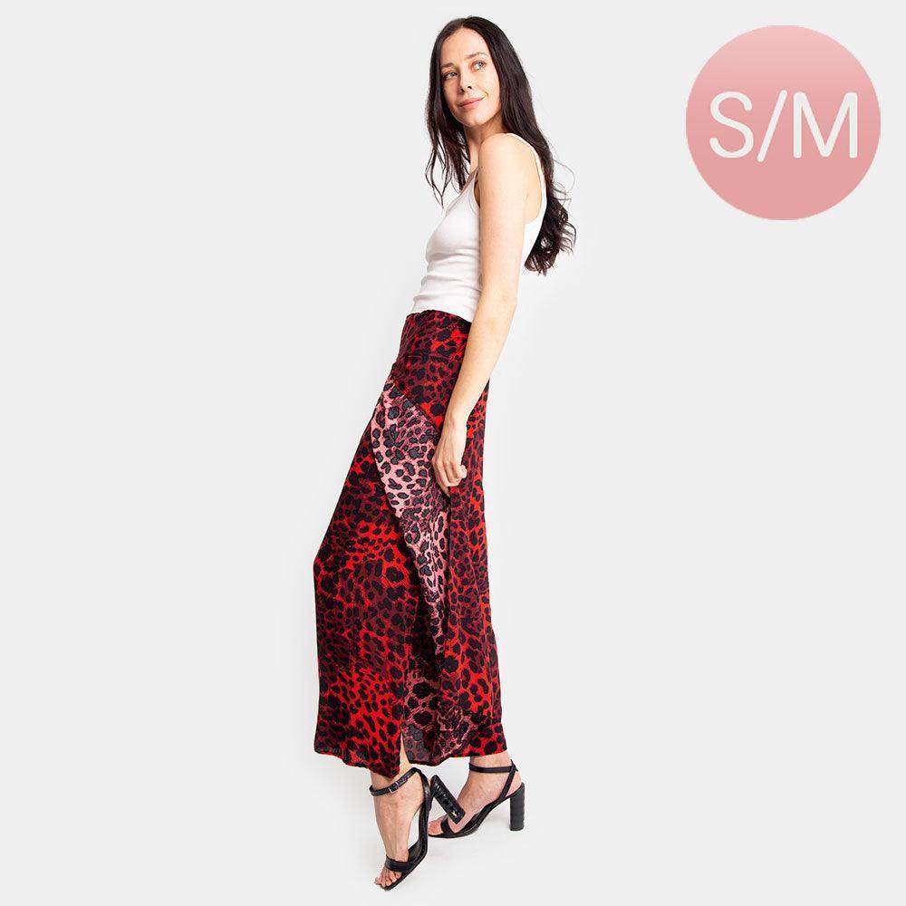 Red Leopard Print Slit Wide Leg Palazzo Pants - Jewelry Store by Erik Rayo