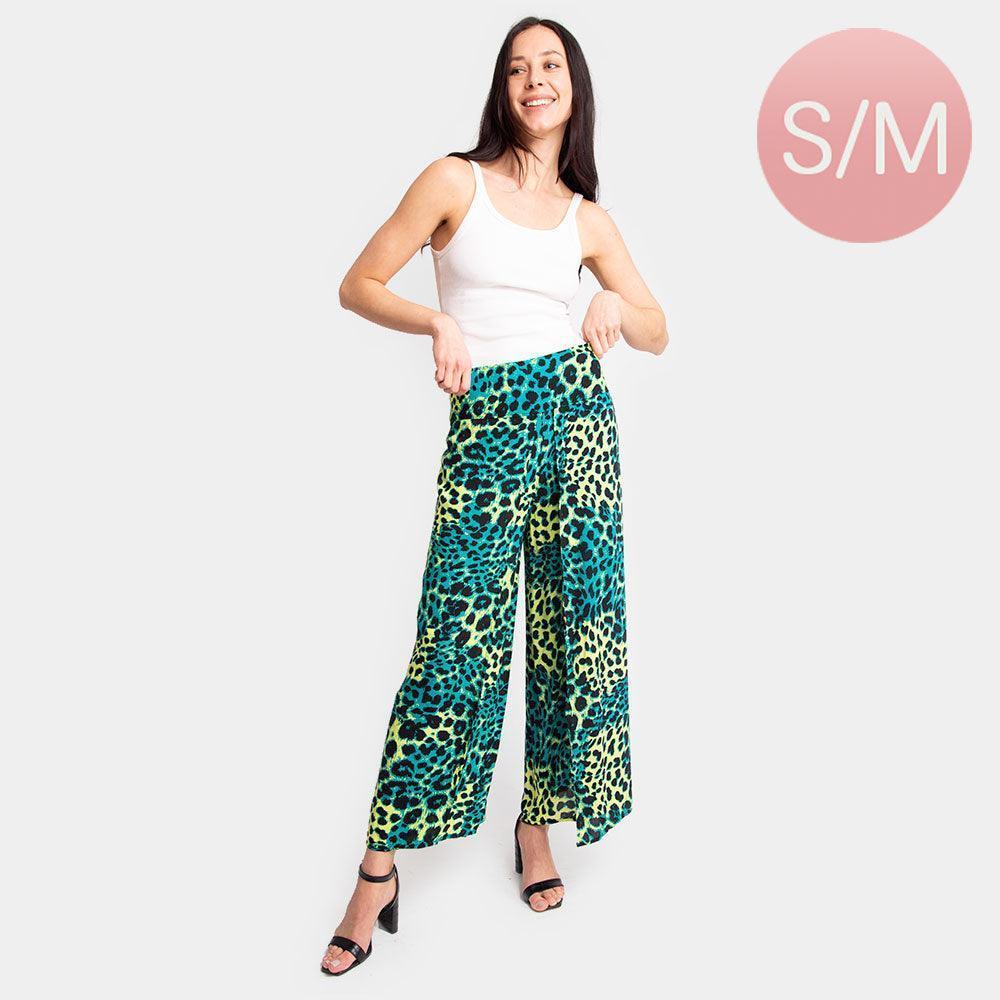 Green Leopard Print Print Slit Wide Leg Palazzo Pants - Jewelry Store by Erik Rayo