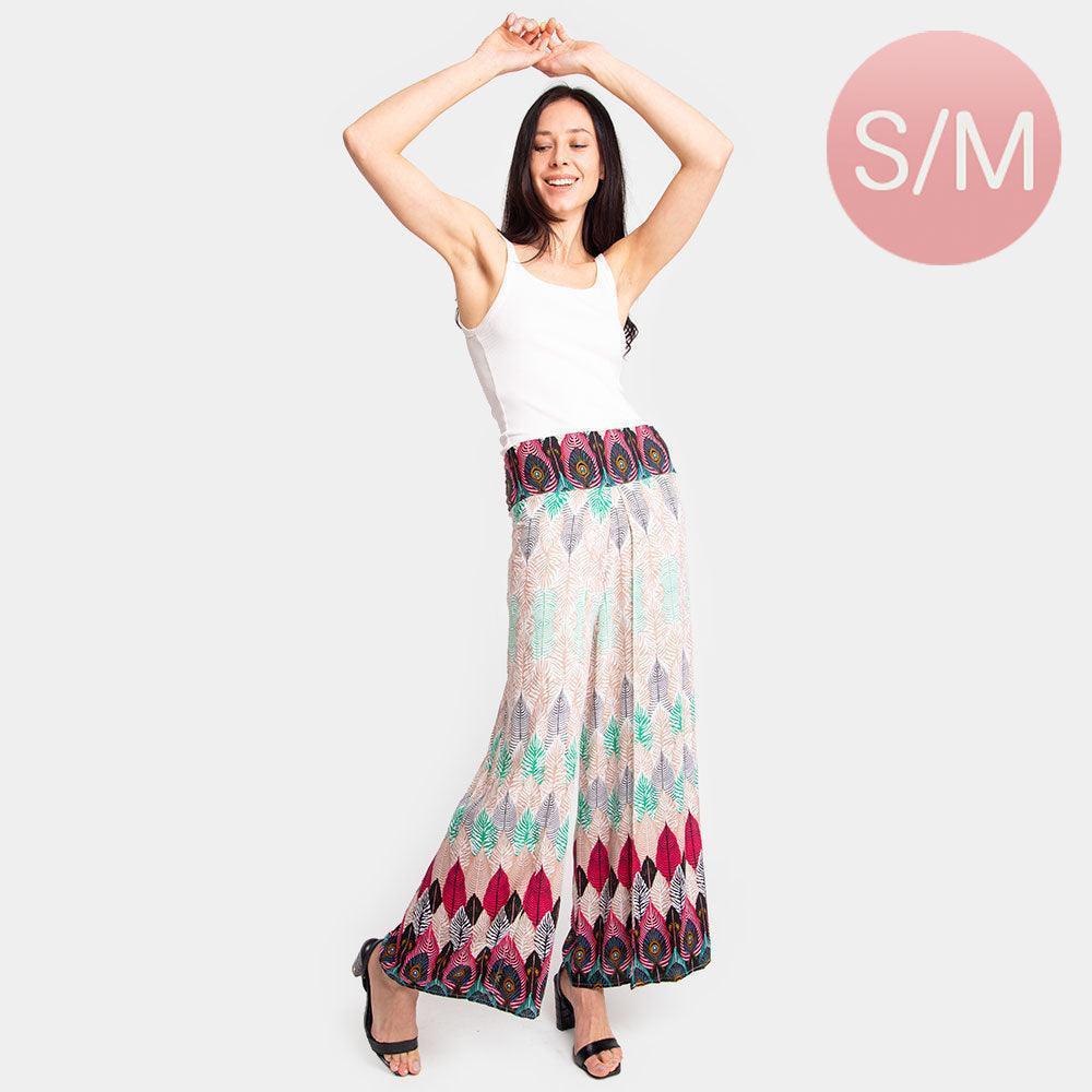 Peacock Feather Print Slit Wide Leg Palazzo Pants - Jewelry Store by Erik Rayo