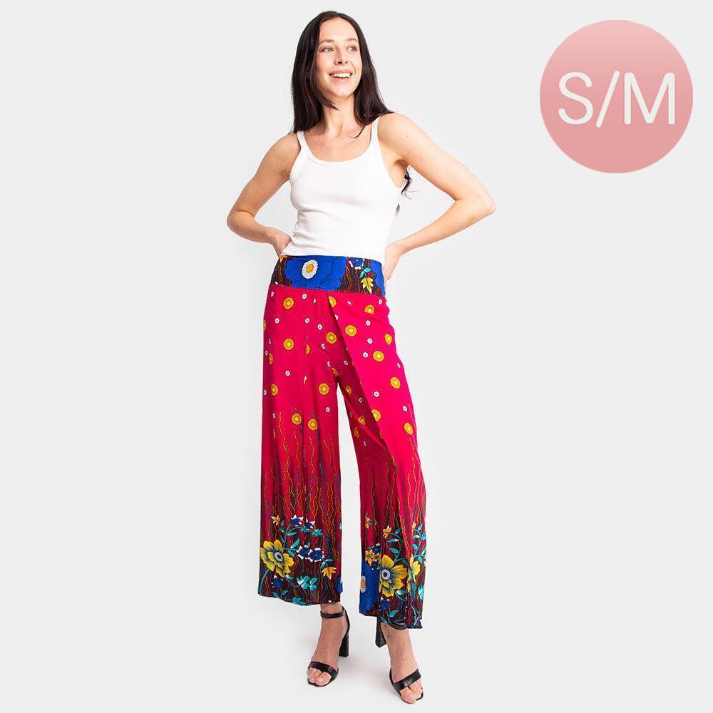 Pink Floral Print Slit Wide Leg Palazzo Pants - Jewelry Store by Erik Rayo
