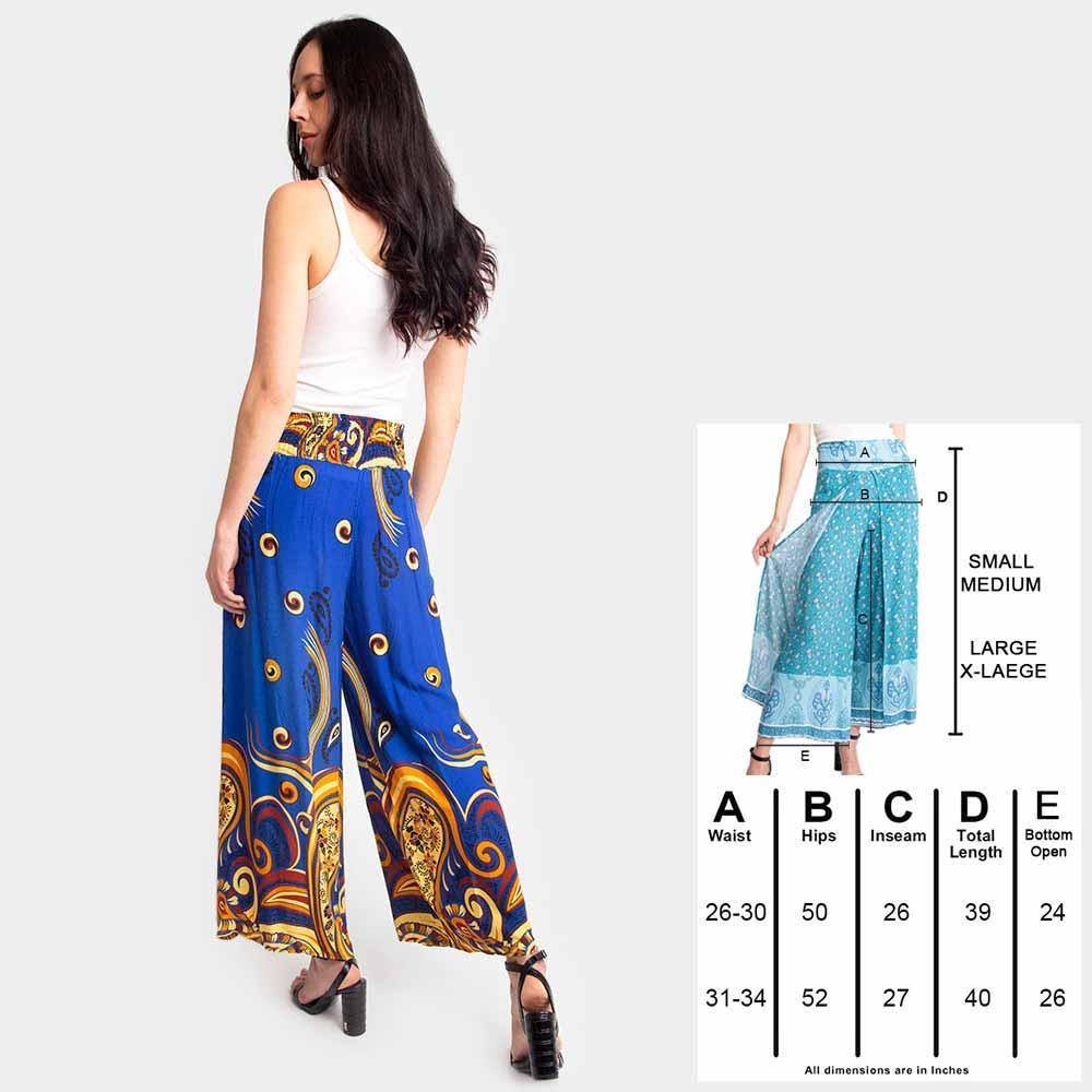 Blue Paisley Print Slit Wide Leg Palazzo Pants - Jewelry Store by Erik Rayo