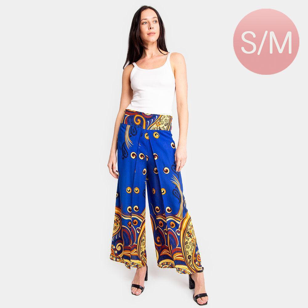 Blue Paisley Print Slit Wide Leg Palazzo Pants - Jewelry Store by Erik Rayo