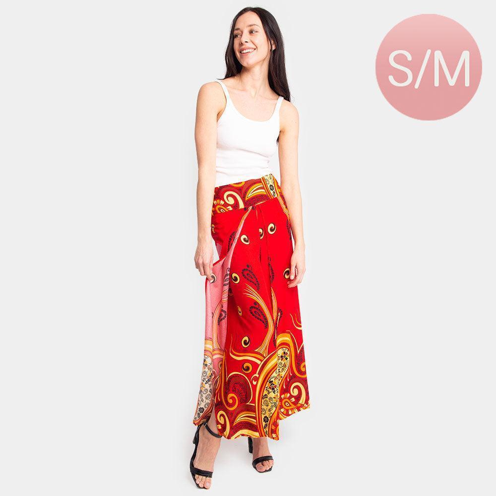 Red Paisley Print Slit Wide Leg Palazzo Pants - Jewelry Store by Erik Rayo