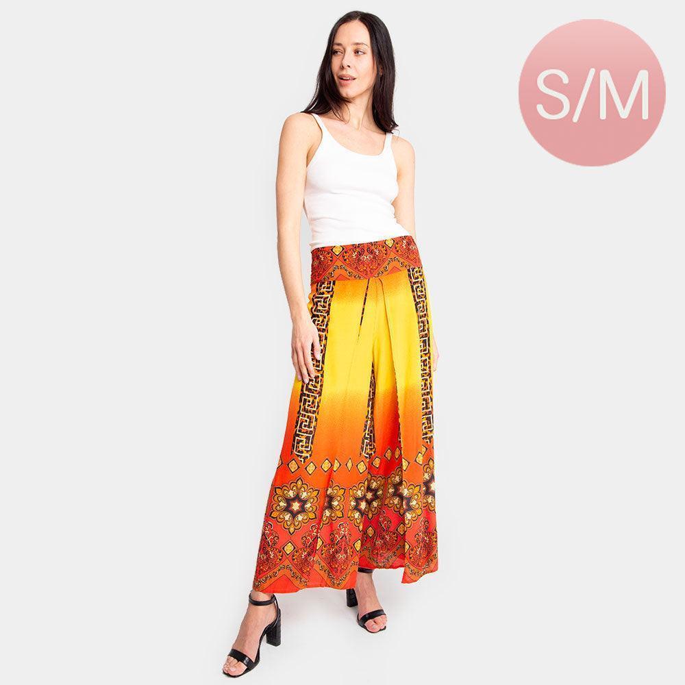 Yellow Greek Print Slit Wide Leg Palazzo Pants - Jewelry Store by Erik Rayo