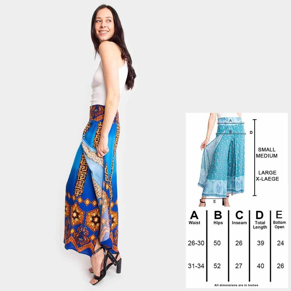Blue Greek Print Slit Wide Leg Palazzo Pants - Jewelry Store by Erik Rayo