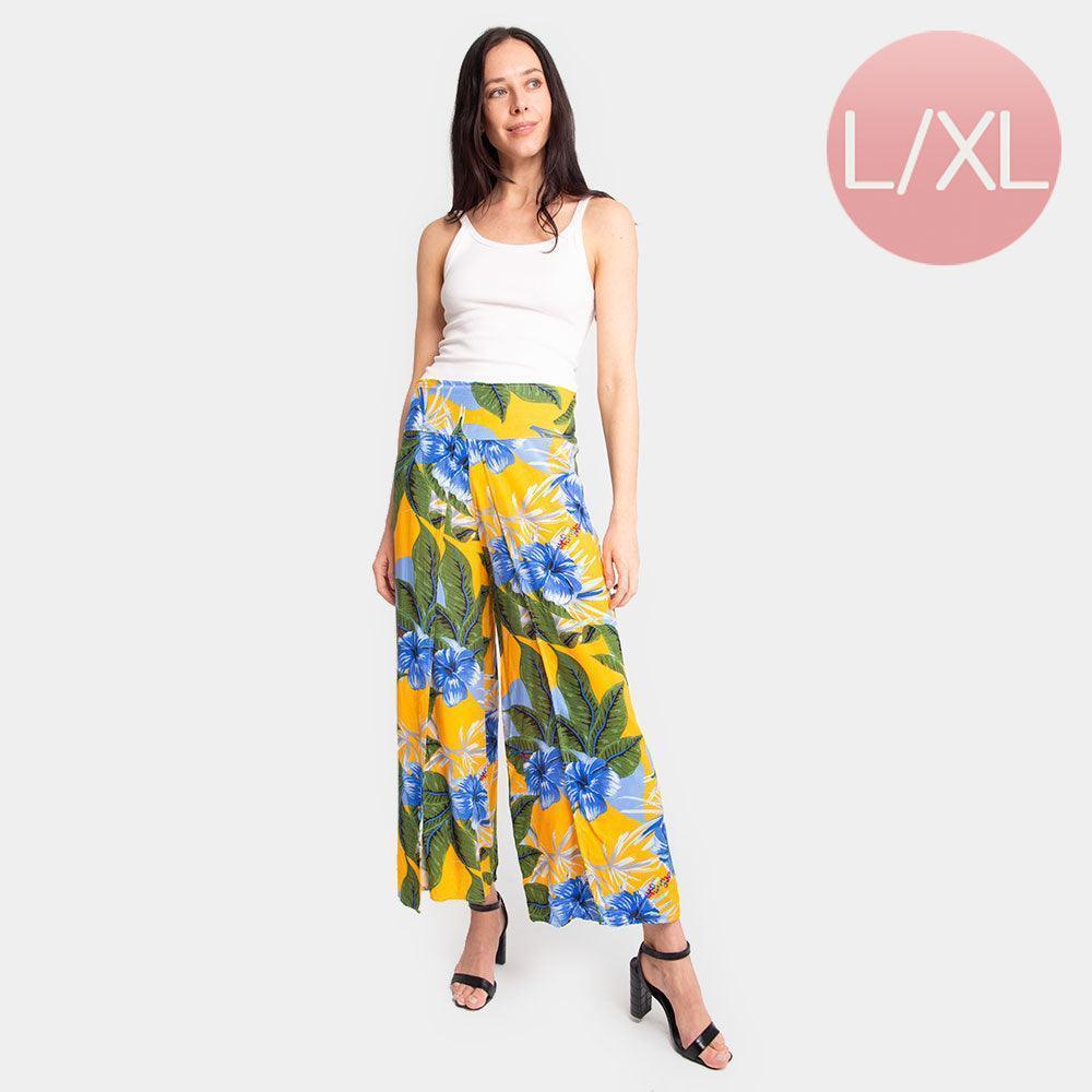 Yellow Floral Print Slit Wide Leg Palazzo Pants - Jewelry Store by Erik Rayo