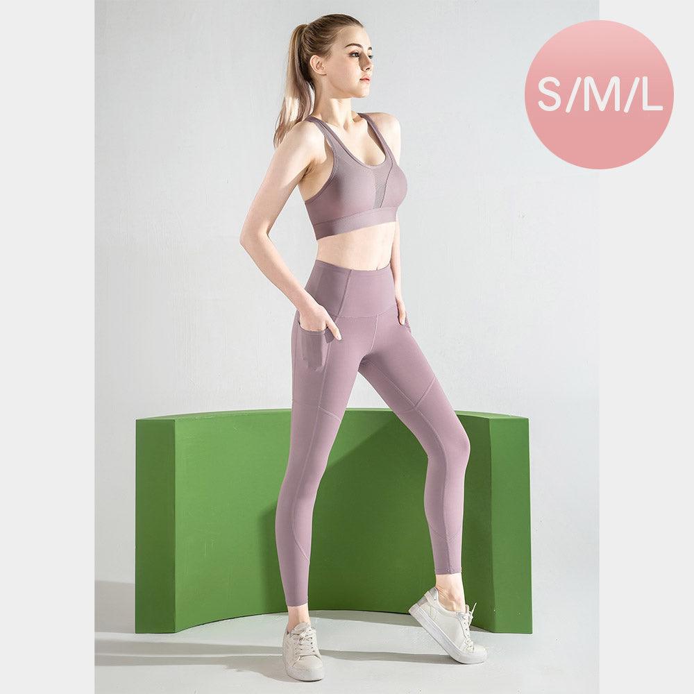 Lavender Solid Color Sports Bra and High Rise Stash Pocket Tight Set