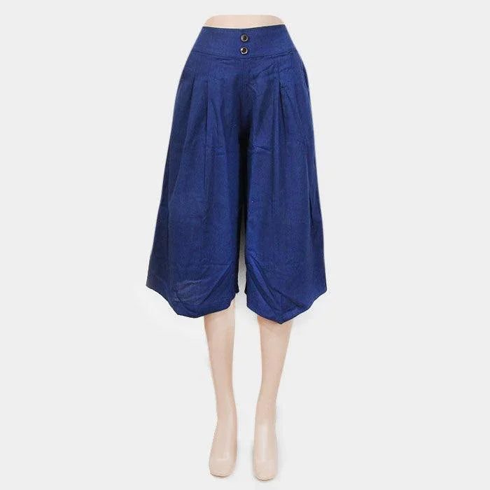 Navy Wide leg midi pants with buttons - Jewelry Store by Erik Rayo