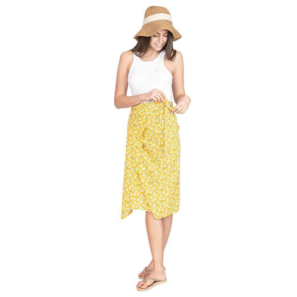 Yellow Flower Patterned Beach Cover Up Midi Wrap Skirt - Jewelry Store by Erik Rayo