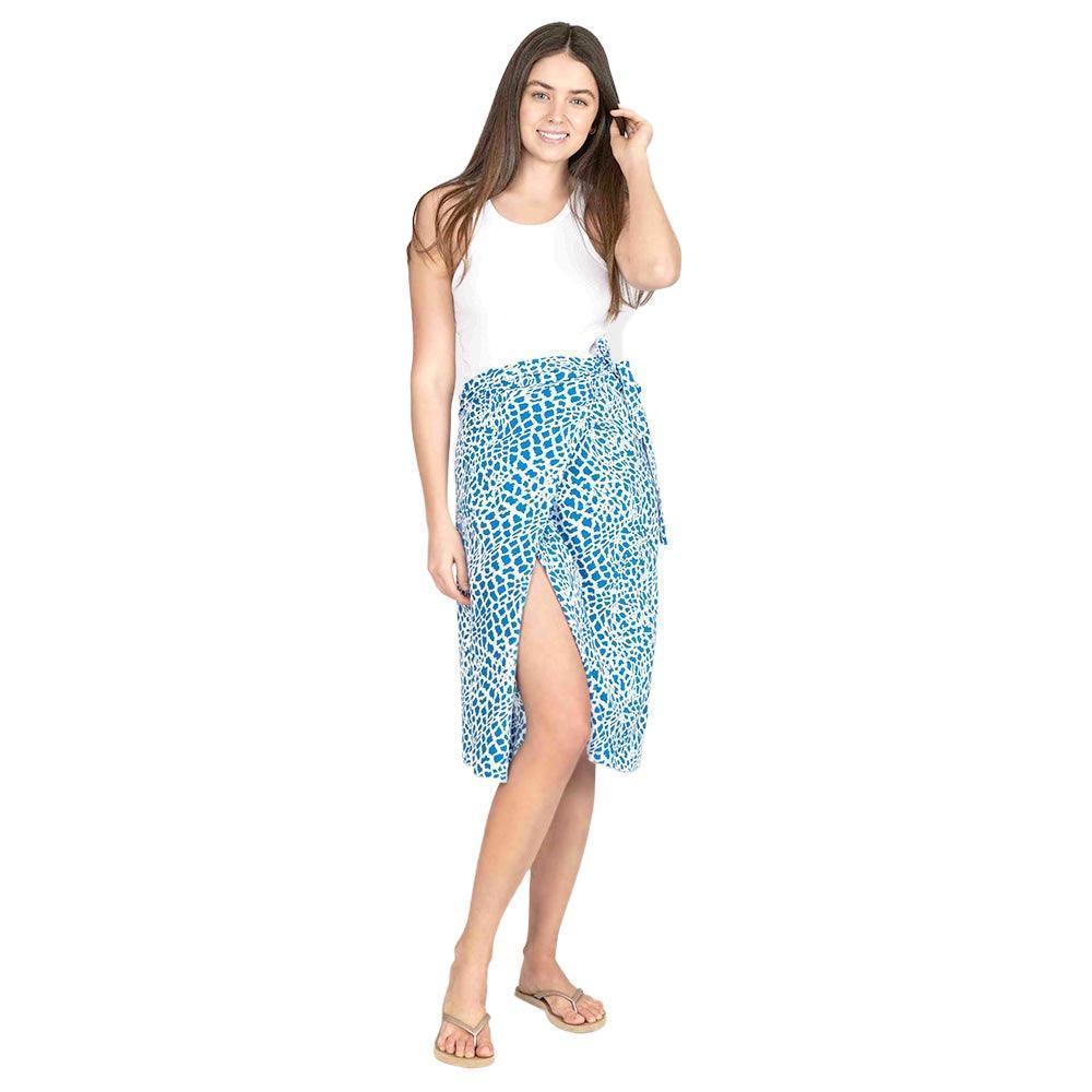 Blue Animal Patterned Beach Cover Up Midi Wrap Skirt - Jewelry Store by Erik Rayo