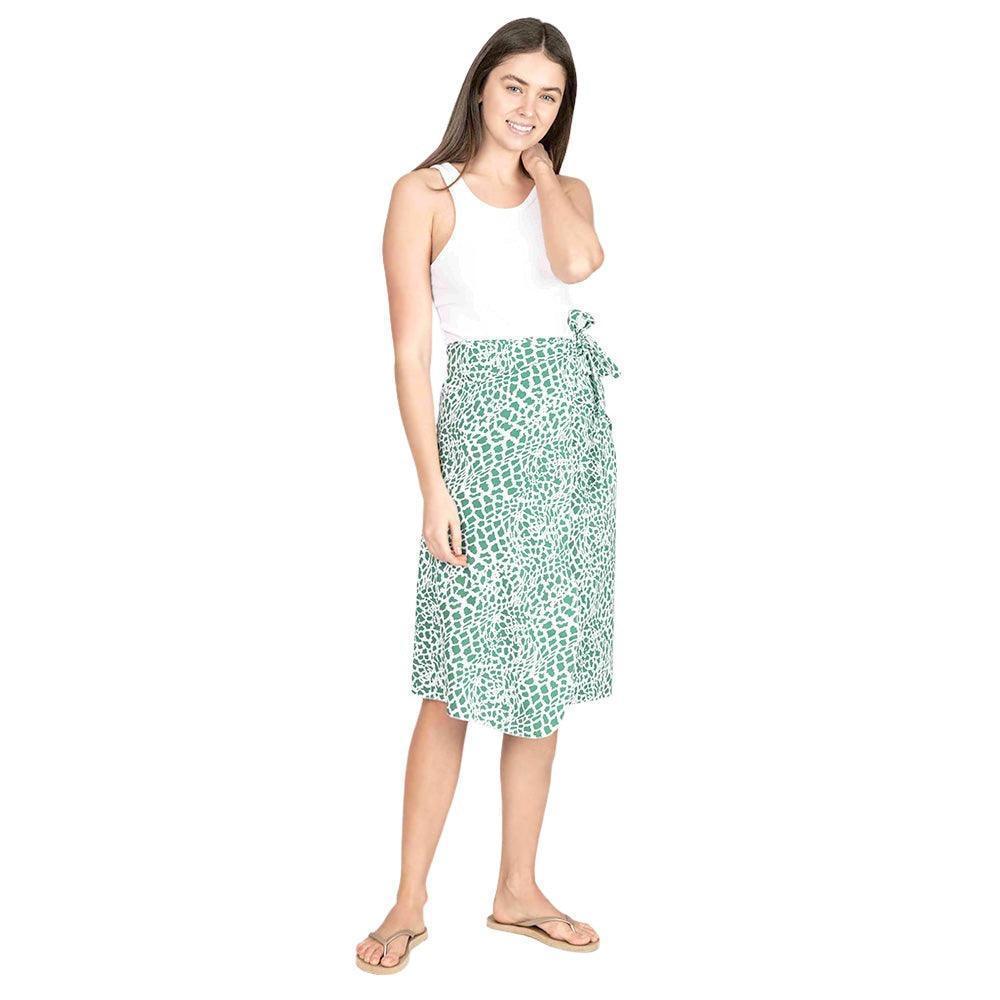 Green Animal Patterned Beach Cover Up Midi Wrap Skirt - Jewelry Store by Erik Rayo