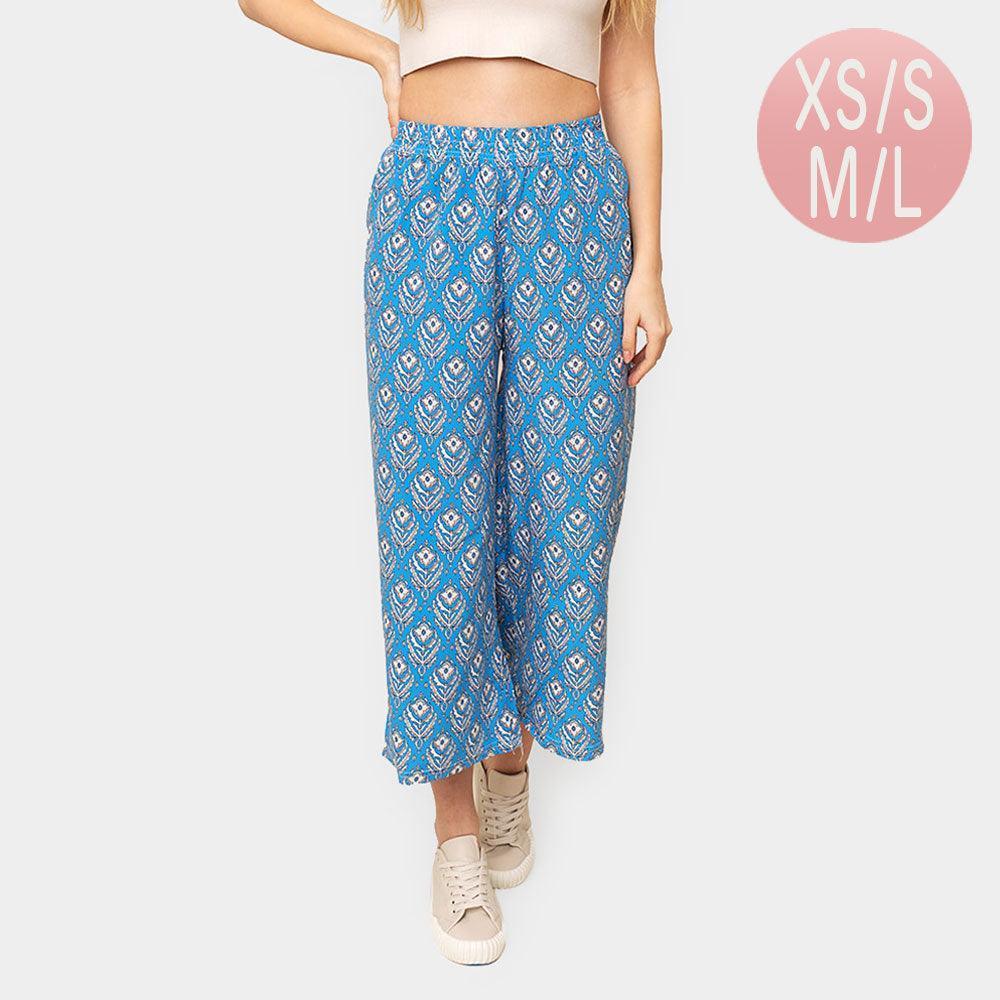 Blue Floral Print Pants - Jewelry Store by Erik Rayo
