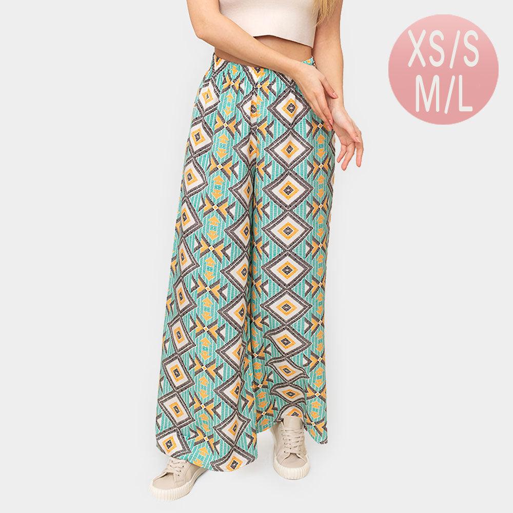 Green Geometric Print Pants