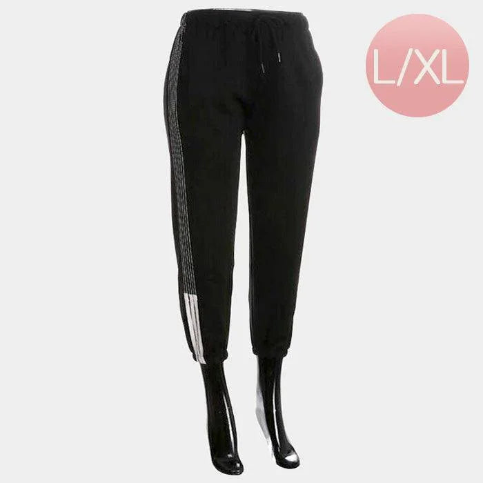Black Side Stripes Detail Band Lounge Pants - Jewelry Store by Erik Rayo