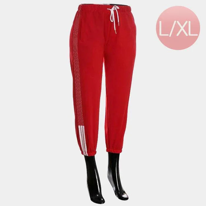Red Side Stripes Detail Band Lounge Pants - Jewelry Store by Erik Rayo