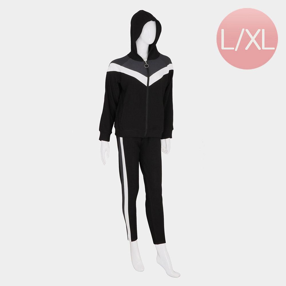 Black Color Block Two Tone Jacket and Leggings Set