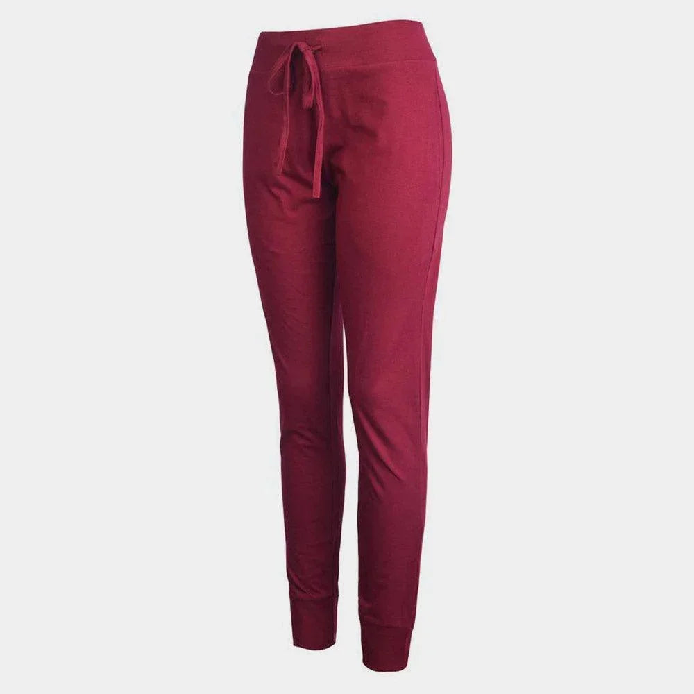 Burgundy Ladies Lightweight Cotton Pockets Jogger Pants - Jewelry Store by Erik Rayo