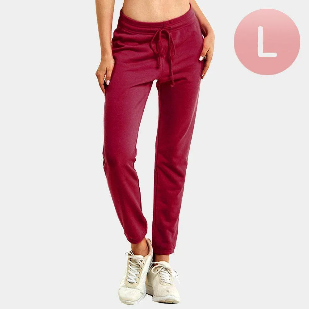 Burgundy Ladies Lightweight Cotton Pockets Jogger Pants - Jewelry Store by Erik Rayo