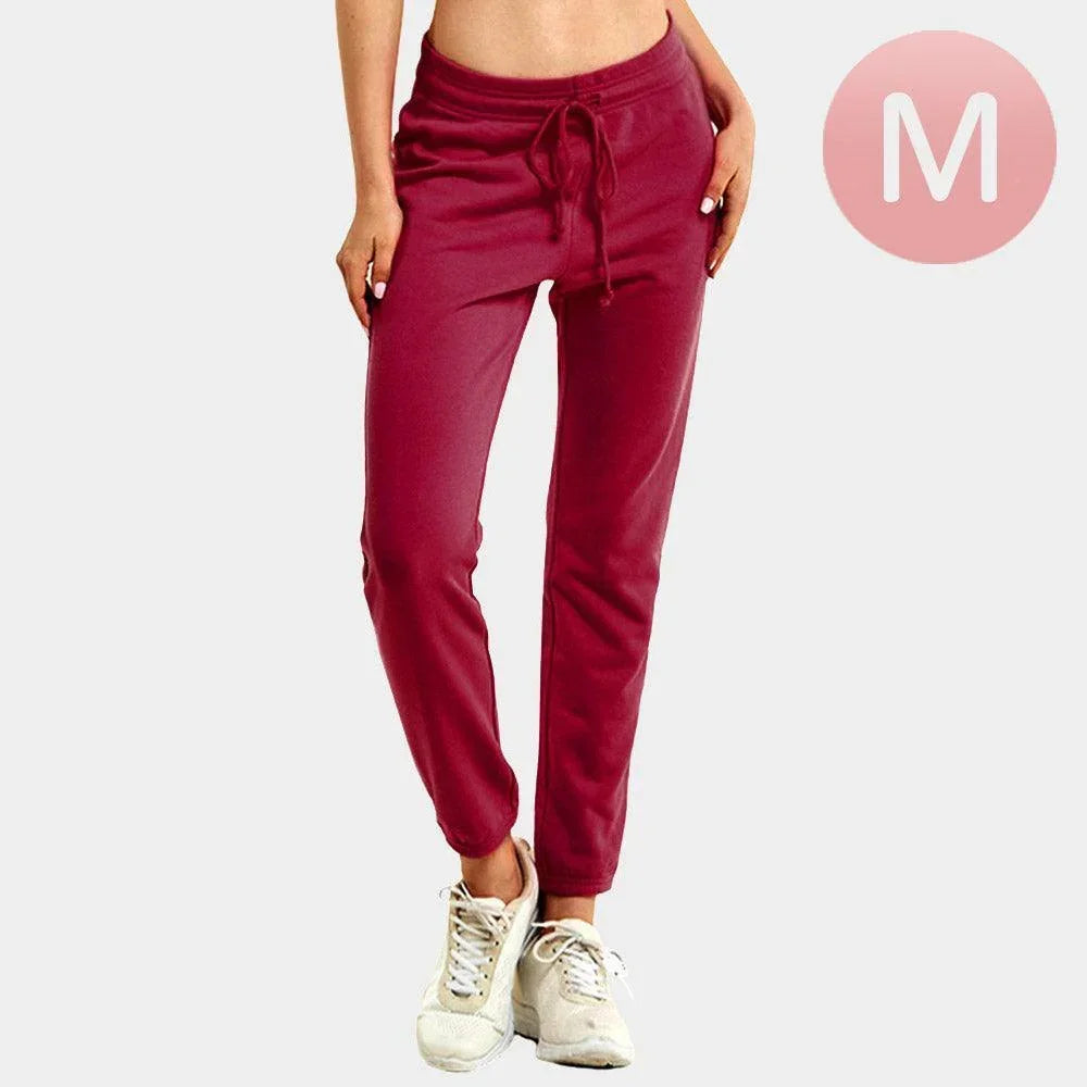 Burgundy Ladies Lightweight Cotton Pockets Jogger Pants - Jewelry Store by Erik Rayo
