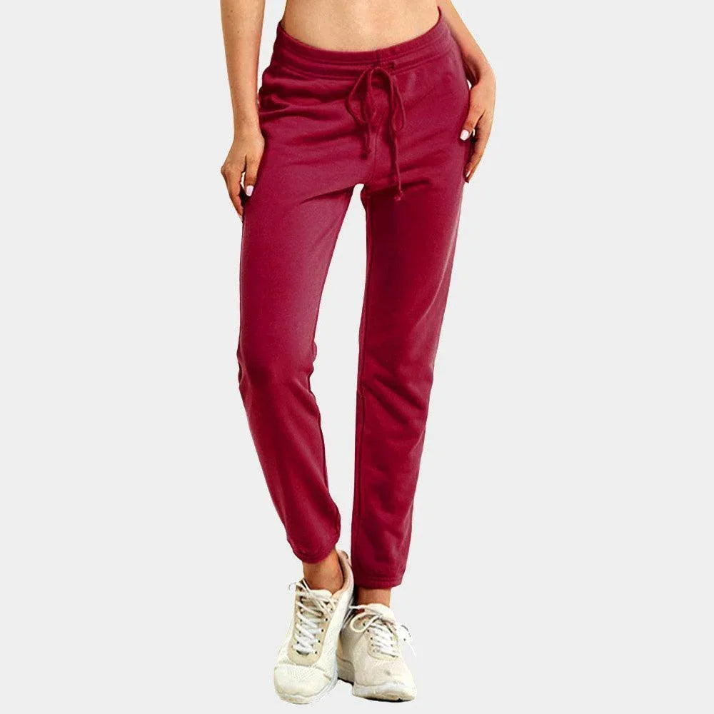 Burgundy Ladies Lightweight Cotton Pockets Jogger Pants - Jewelry Store by Erik Rayo