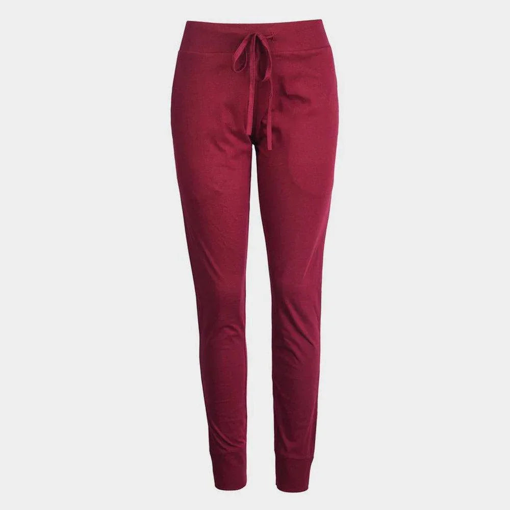 Burgundy Ladies Lightweight Cotton Pockets Jogger Pants - Jewelry Store by Erik Rayo