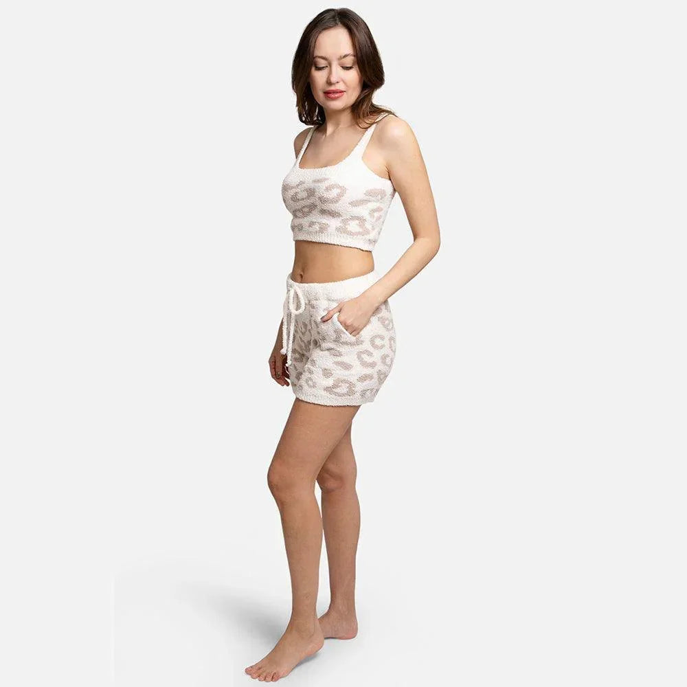 Beige Leopard Patterned Side Pockets String Shorts - Jewelry Store by Erik Rayo