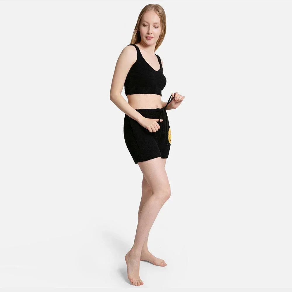 Black Smile Accented Side Pockets String Shorts - Jewelry Store by Erik Rayo