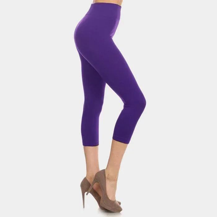 Purple Solid high waist midi leggings - Jewelry Store by Erik Rayo