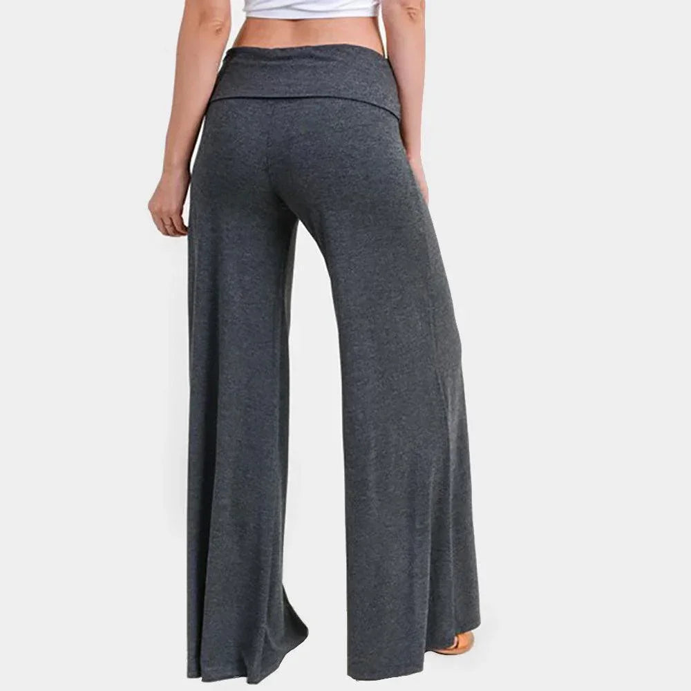 Gray Mid Rise Foldable Waistband Wide Leg Pants - Jewelry Store by Erik Rayo