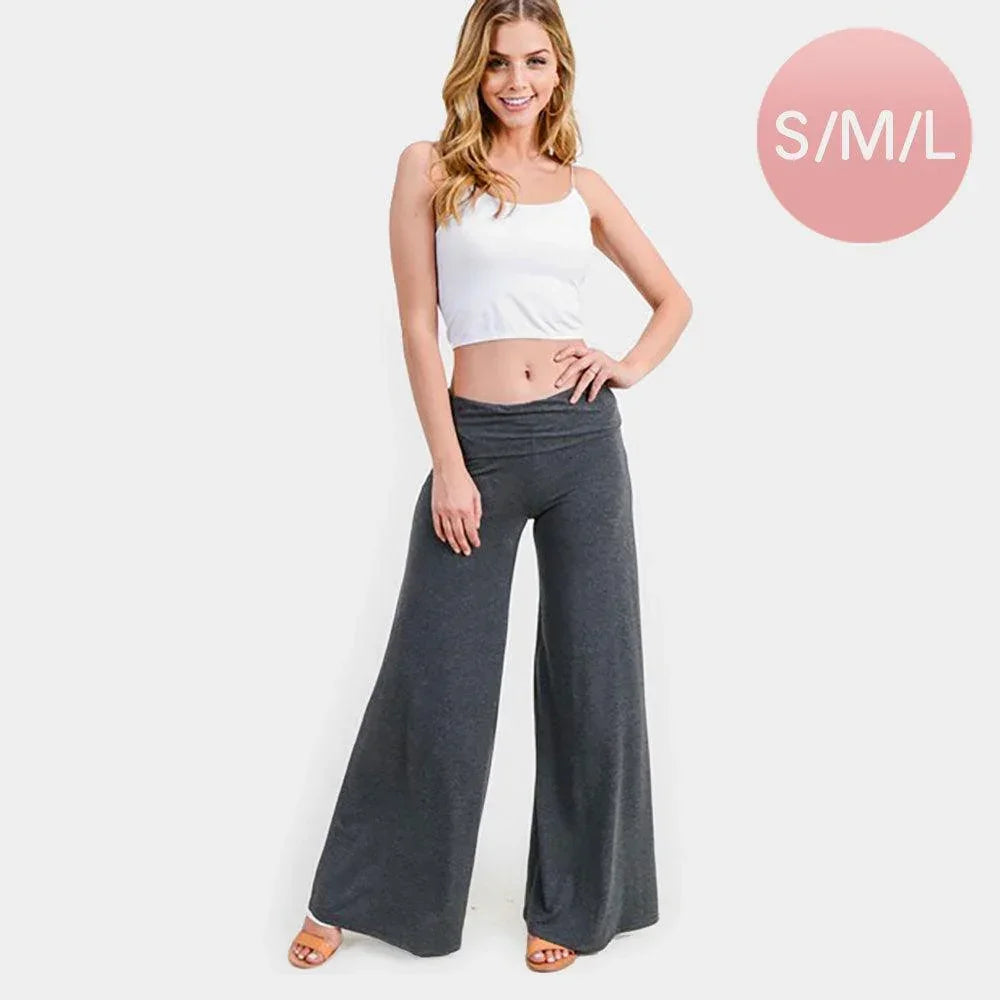Gray Mid Rise Foldable Waistband Wide Leg Pants - Jewelry Store by Erik Rayo