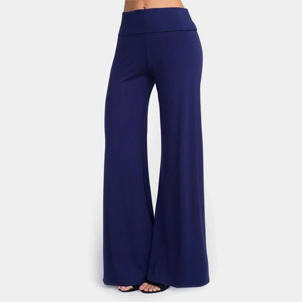 Navy Mid Rise Foldable Waistband Wide Leg Pants - Jewelry Store by Erik Rayo