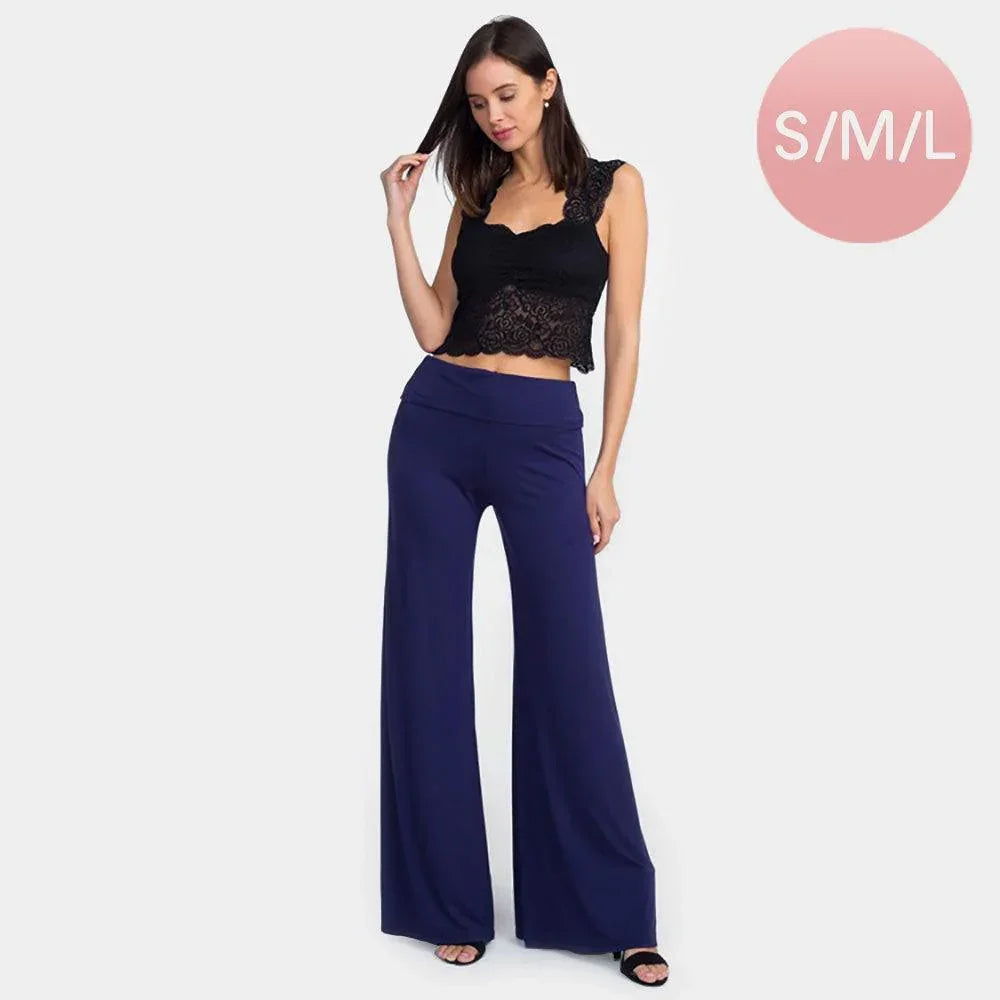 Navy Mid Rise Foldable Waistband Wide Leg Pants - Jewelry Store by Erik Rayo
