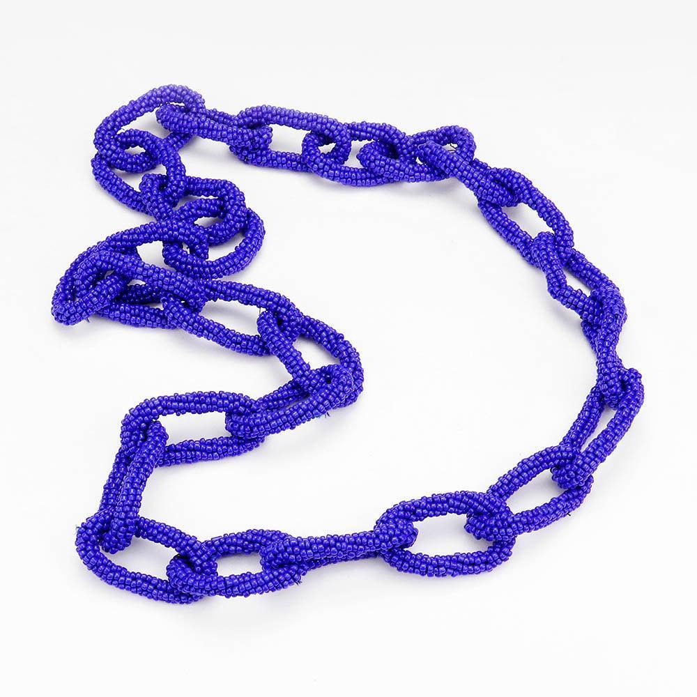 Blue Seed Bead Oval Link Long Necklace - Jewelry Store by Erik Rayo