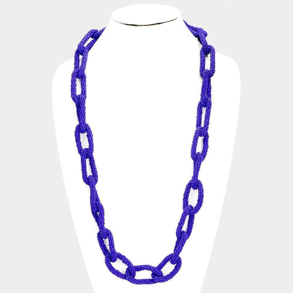 Blue Seed Bead Oval Link Long Necklace - Jewelry Store by Erik Rayo